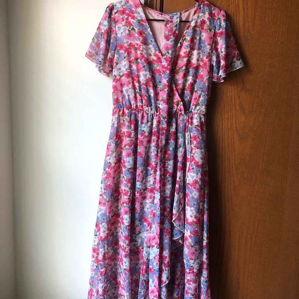 Pretty garden floral boho a-line maxi dress